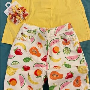 NEW Gymboree Colorful Fruit Print Pants and Strawberry Yellow Top Set Girl Sz 4